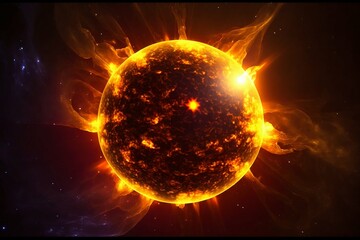 Burning Sun Star with Flames in Space. Generative AI