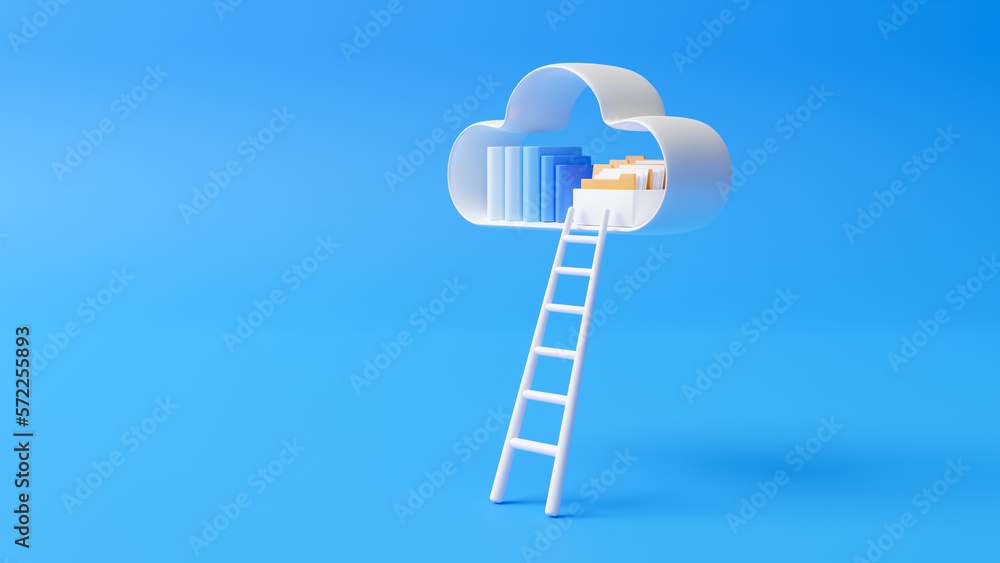 Aufkleber cloud storage download isometric on blue background. digital service or app with data transfering. d