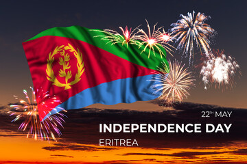 Sky with majestic fireworks and flag of Eritrea