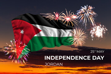 Sky with majestic fireworks and flag of Jordan