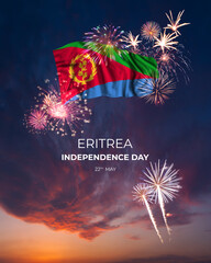Majestic fireworks and flag of  on National holiday Eritrea
