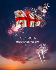 Majestic fireworks and flag of  on National holiday Georgia