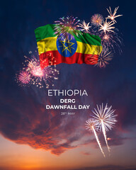 Majestic fireworks and flag of  on National holiday Ethiopia