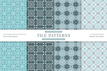 hand drawn tile seamless patterns collection 2