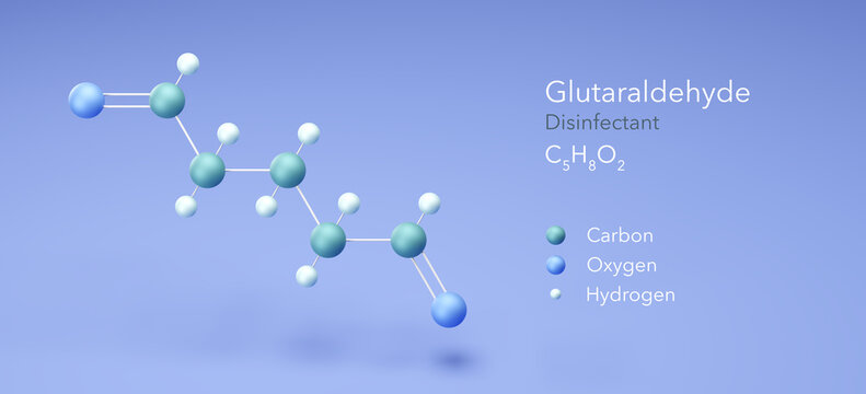 glutaraldehyde molecule, molecular structures, disinfectant, 3d model, Structural Chemical Formula and Atoms with Color Coding