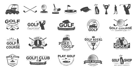 Set of golf elements for logo. Monochrome style
