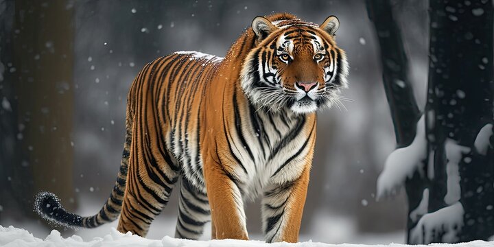 Siberian tiger in the snow. Generative AI image