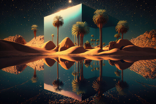 Desert Oasis. Imaginary Landscape.