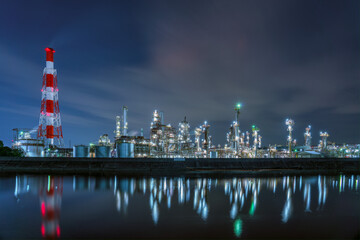 The petrochemical complex at Yokkaichi Port, Yokkaichi city, Mie prefecture, Japan at night.