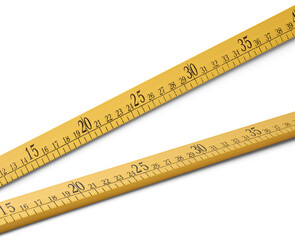 yellow color wooden measuring ruler in centimeter scale isolated