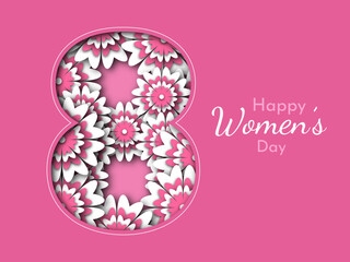 Obraz na płótnie Canvas Happy 8 march women's day with flowers greeting card with paper cut out