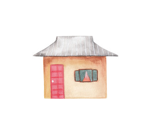 Chinese house Traditional Watercolor illustration for Chinese new year celebration Graphic element for greeting card, poster, party invitation, scrapbooking. Png file transparent background clipart