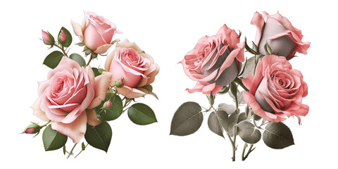 pink roses set transparent background , ai generated