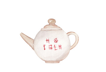 Chinese tea pot Watercolor illustration for Chinese new year celebration Graphic element for greeting card, poster, party invitation, scrapbooking. Png file with transparent background Clipart