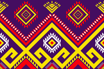 Obraz premium Ethnic geometric oriental traditional with colorful elements and floral seamless pattern. designed for background, wallpaper, clothing, wrapping, fabric, Batik, decorating, embroidery style