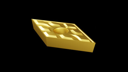 3D render of a carbide insert for cutting tools, isolated on a black background.