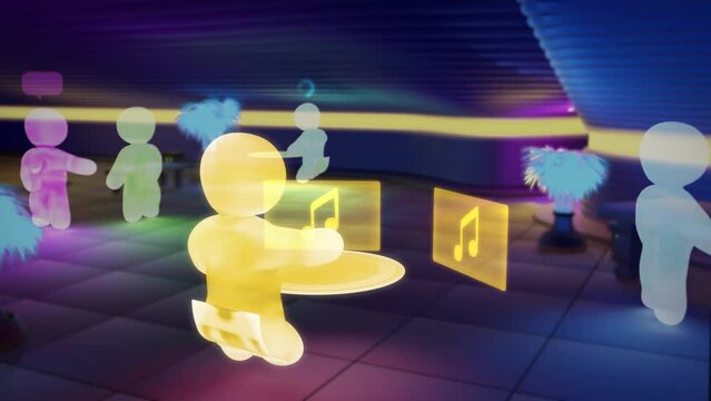 vr avatar is browsing, downloading music in virtual space