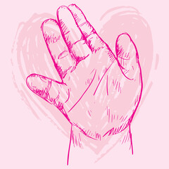 Baby Hand. Human hands sketch drawing illustration.	