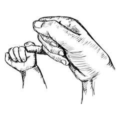Sketch of mother holding hand of child	