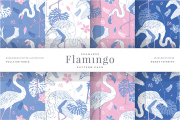 hand drawn seamless flamingo pattern pack