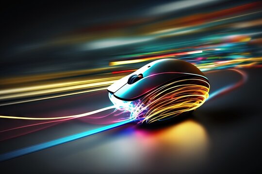 mouse and keyboard on high speed blurred motion creative light trails Generative AI