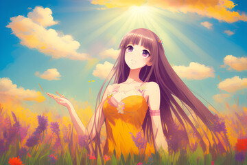 Obraz na płótnie Canvas Anime girl, nature background, artistic - Generative AI