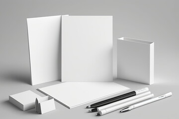 Blank white stationery set on a table. Mock up template for Design or product placement created using generative AI tools
