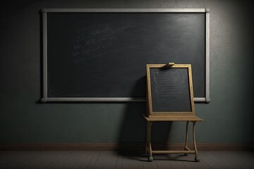 Blank chalkboard in a class room. Mock up template for Design or product placement created using generative AI tools