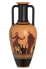 Antique ancient greek wine vase with meander pattern and ornament isolated on white background. 3d...