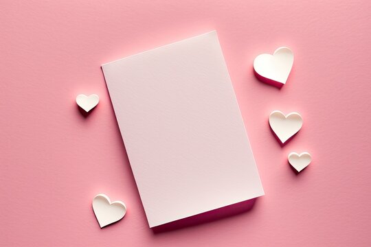 Blank valentines day card and hearts on pink background. Mock up template for Design or product placement created using generative AI tools