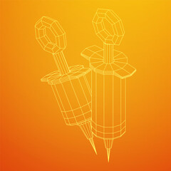 Medical syringe for injection. Wireframe vector illustration.