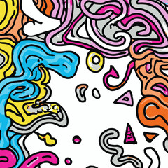 Colourful Doodles With Waves Vector Background.