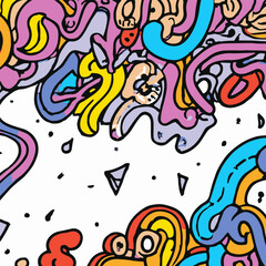Colourful Waves Doodles Vector Background.