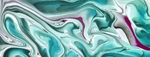 Obraz premium Abstract fluid art background light cyan and white colors. Liquid marble. Acrylic painting with turquoise lines