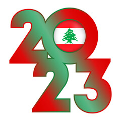 Happy New Year 2023 banner with Lebanon flag inside. Vector illustration.