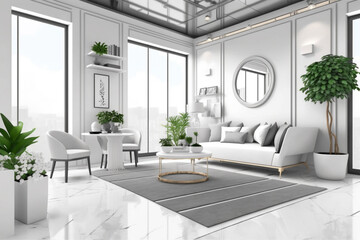 Fototapeta na wymiar Modern living room interior with house plants.