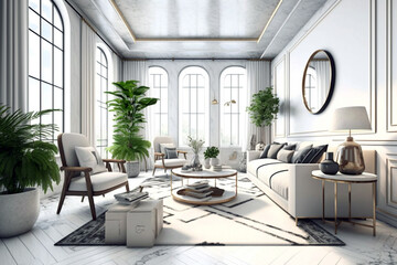 Modern living room interior with house plants.