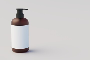 Amber Glass Pump Multiple Bottles Mock-Up, Liquid Soap, Shampoo Dispenser. 3D Illustration
