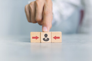 Businessman use computer,Customer Relationship Management, with global structure Human Resources HR management recruitment employment headhunting concept.	
