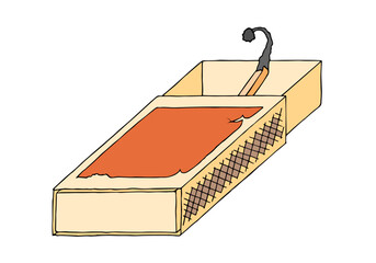 The last burnt match is in the matchbox. Last chance concept. The concept of the end, completion of life. Loneliness concept.