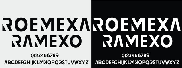 ROEMEXA RAMEXO Modern Bold Font. Regular Italic Number Typography urban style alphabet fonts for fashion, sport, technology, digital, movie, logo design, vector illustration