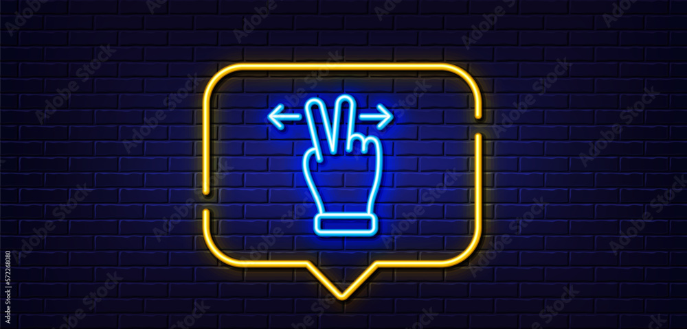 Poster neon light speech bubble. touchscreen gesture line icon. slide arrow sign. swipe action symbol. neon