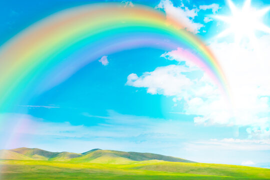 草原にかかる虹