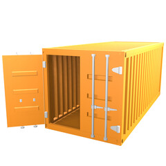 3D design of cargo containers for storage transportation illustration. 3D design of an orange colored cargo with open and closed doors