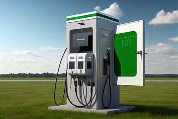 EV charging station for electric car in concept of green energy and eco power. Generative AI