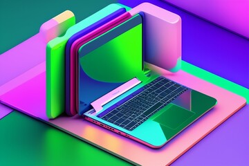 Flat design isometric laptop bright white