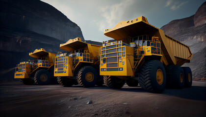 Large quarry dump truck in coal mine. Mining equipment for the transportation of minerals.