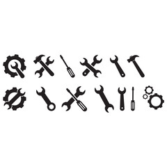 Tools and service icons set. wrench, screwdriver and gear icon