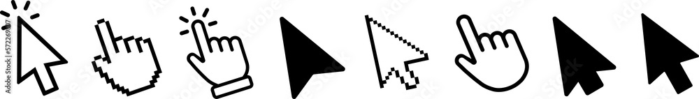 Poster clicks cursor or pointer icon. press or click