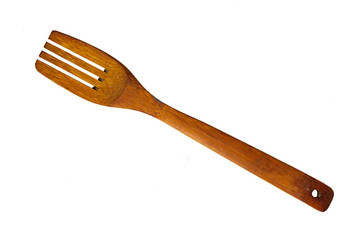Wooden fork spatula isolated on white background